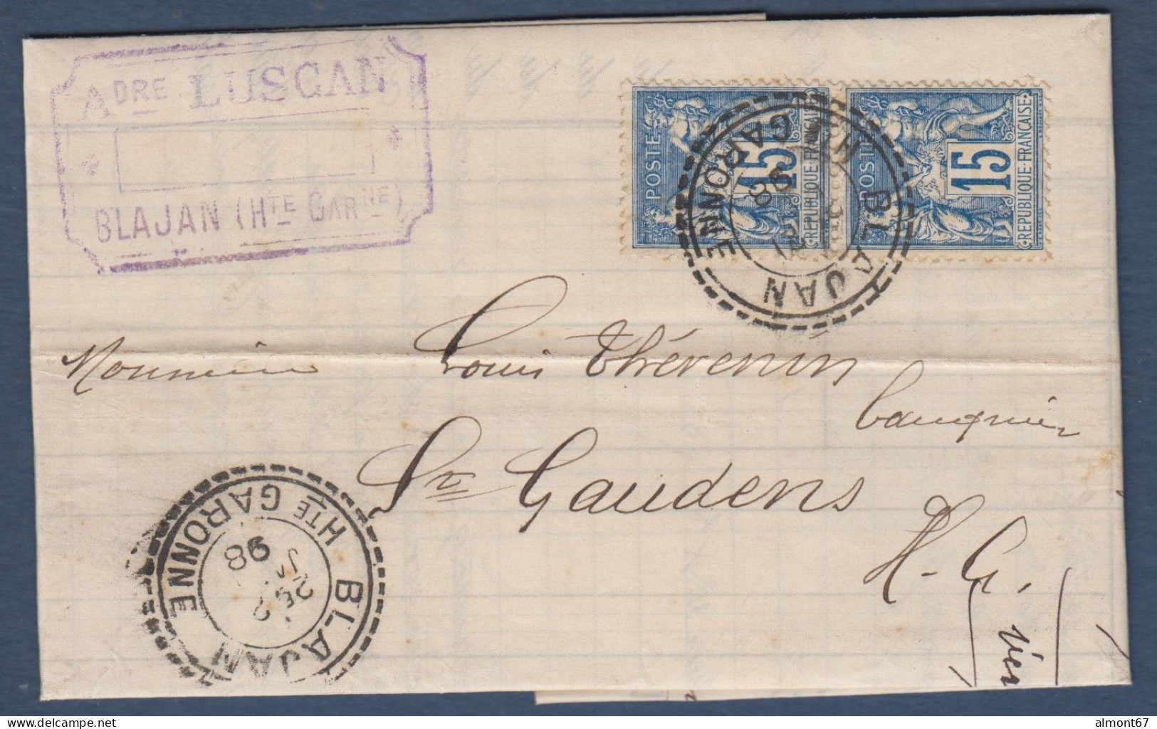 Haute Garonne -   Cachet Pointillé BLAJAN Sur Lettre Pour St Gaudens - 1877-1920: Periodo Semi Moderno