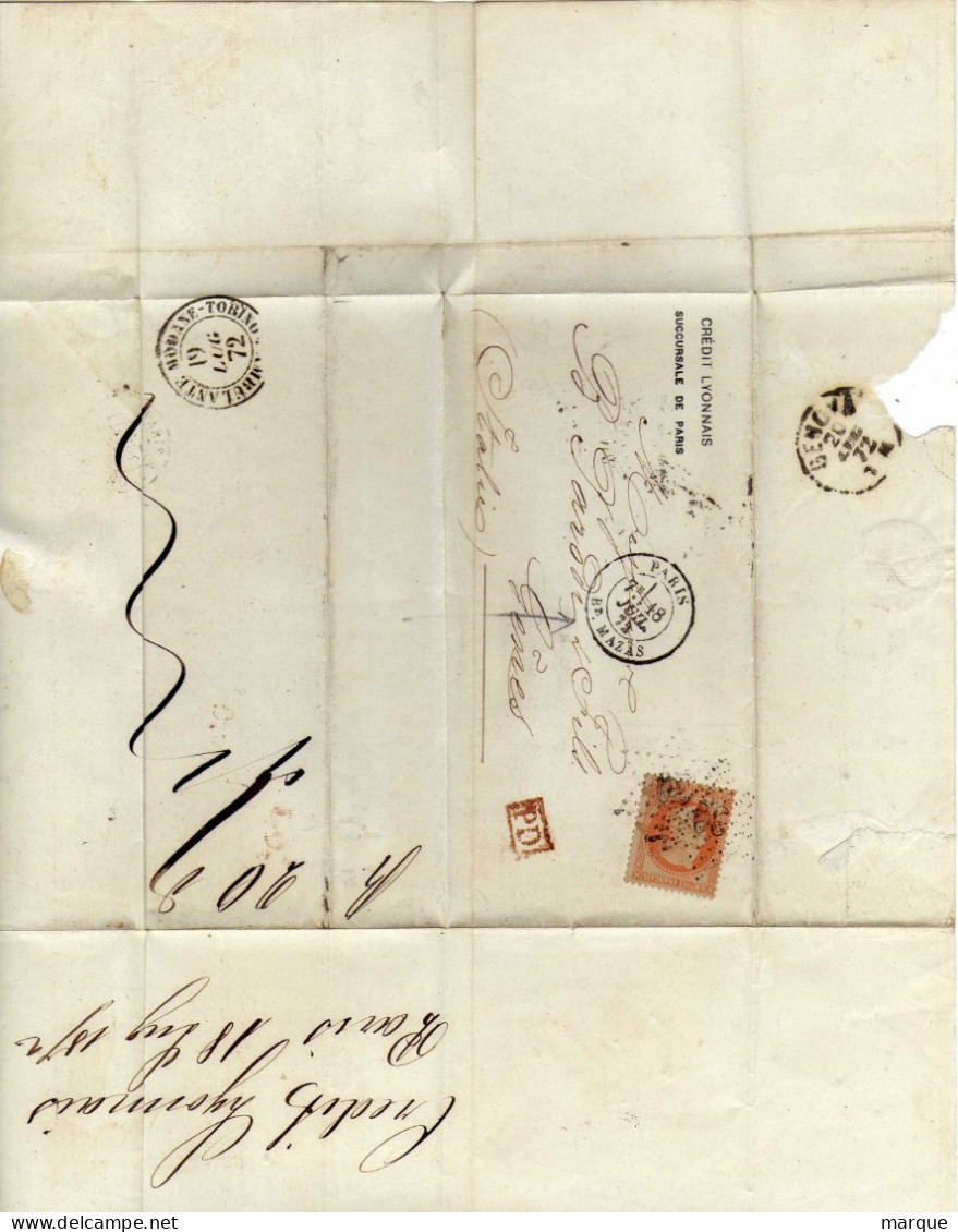 Document Avec Timbre 40c Orange Oblitération 18/07/1872 - 1849-1876: Periodo Classico