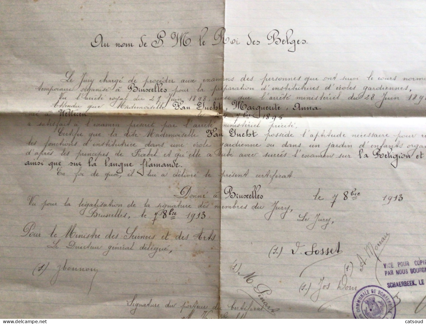 Ancien Diplôme (1914) Schaerbeek Institutrice D’école Maternelle VAN GUCHT Marguerite - Diploma & School Reports