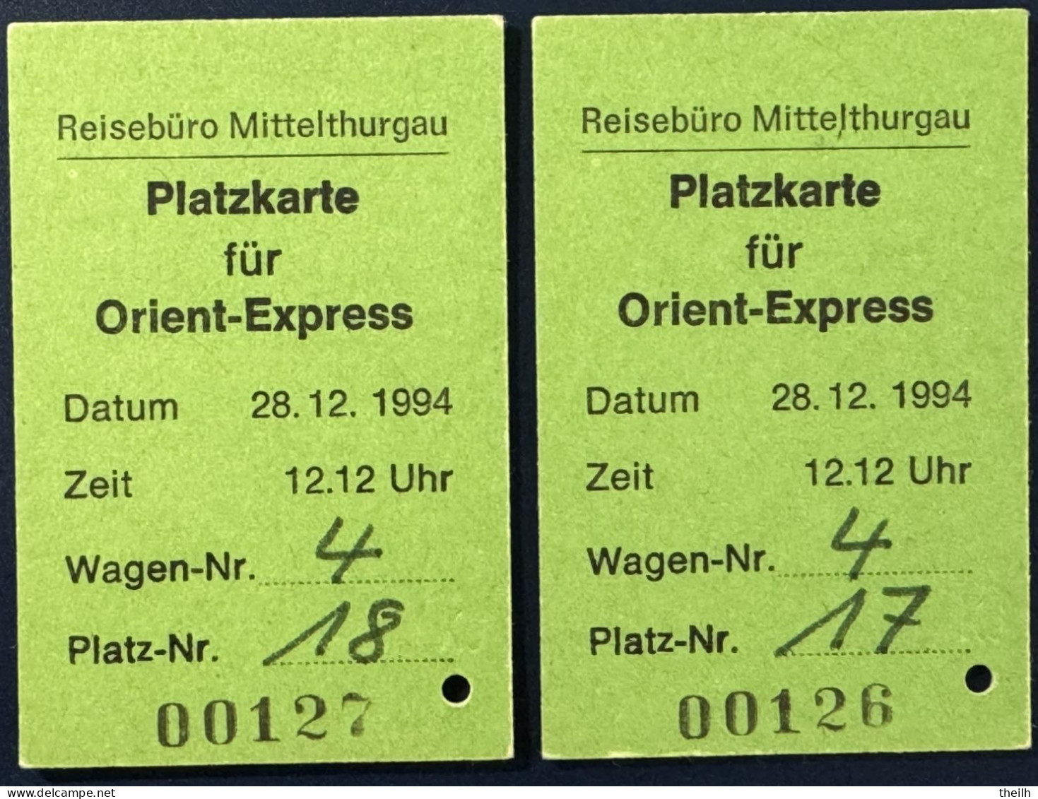 Platzkarte Für Orient-Express, 1994 - Altri & Non Classificati