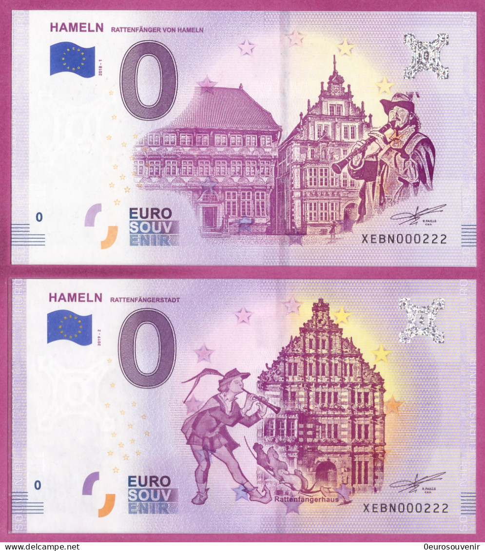 0-Euro XEBN 2018-1 + 2019-2  # 222 ! HAMELN - RATTENFÄNGERSTADT SATZ 2 SCHEINE - Private Proofs / Unofficial