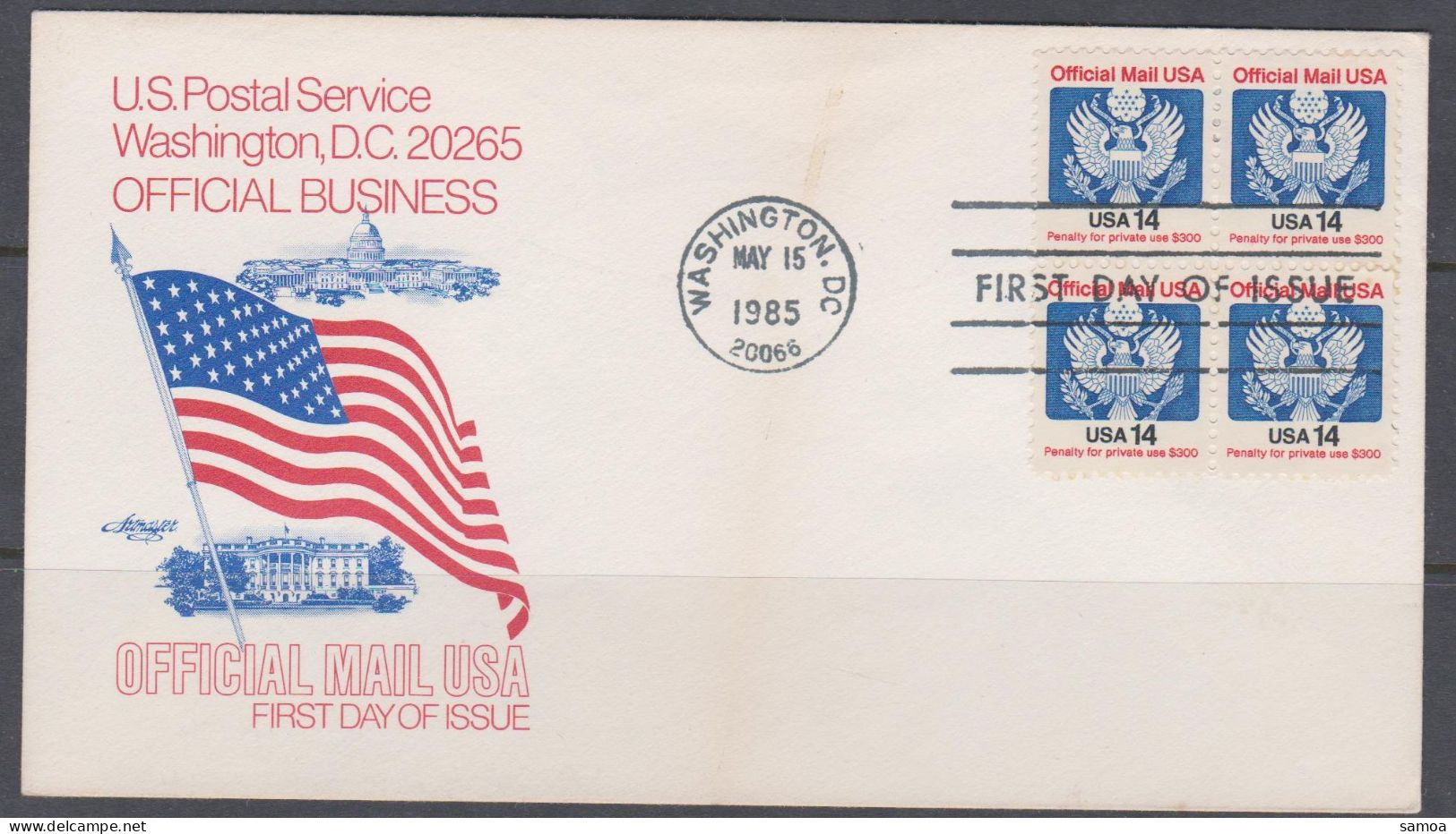 États-Unis FDC 1985 S 107 Bloc De 4 Armoiries Aigle Stylisé  - 1981-1990