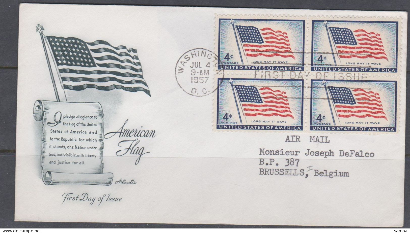 États-Unis FDC 1957 630 Bloc De 4 Centenaire Du Drapeau Américain Drapeau De 1957 48 étoiles - 1951-1960