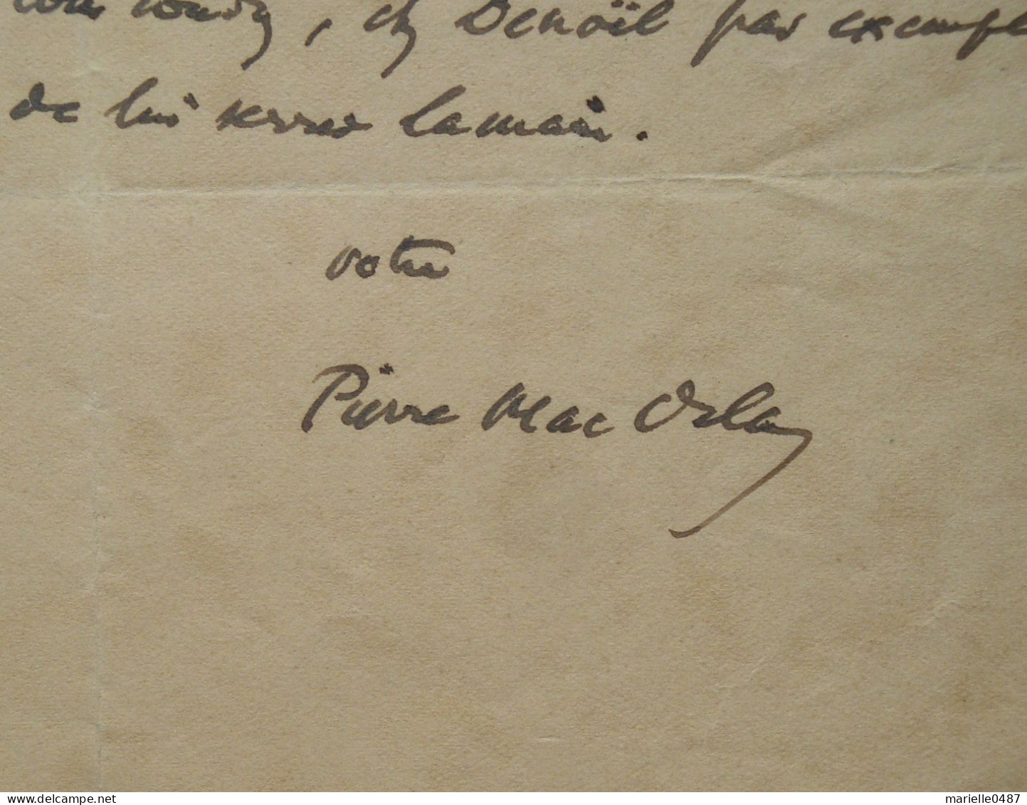 Pierre Mac Orlan, (1882-1970). Lettre Autographe Signée - Scrittori