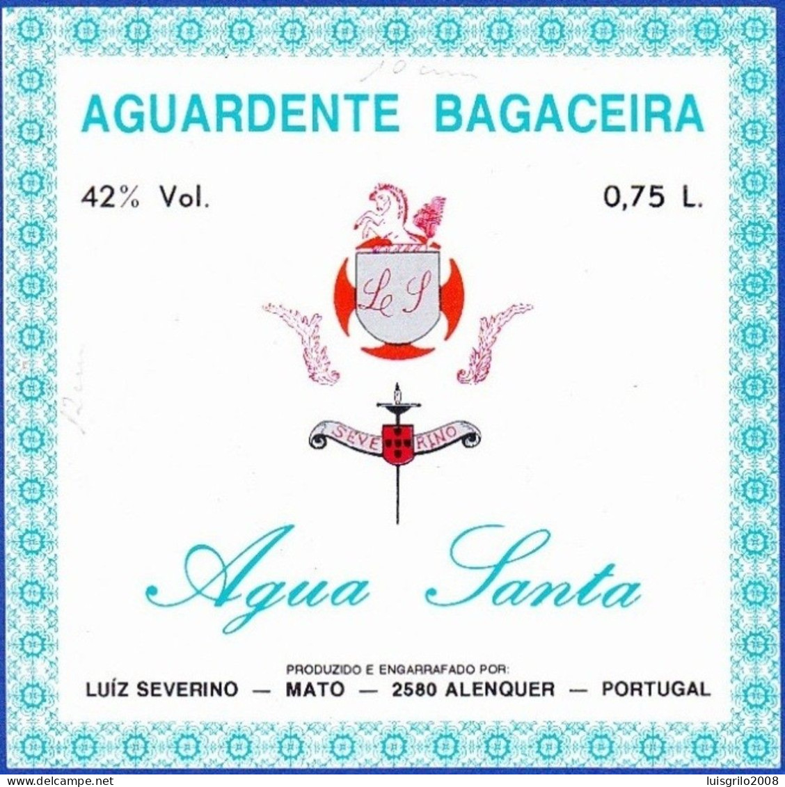Brandy Label, Portugal - Aguardente Bagaceira ÁGUA SANTA. Mato, Alenquer - Alcoholen & Sterke Drank
