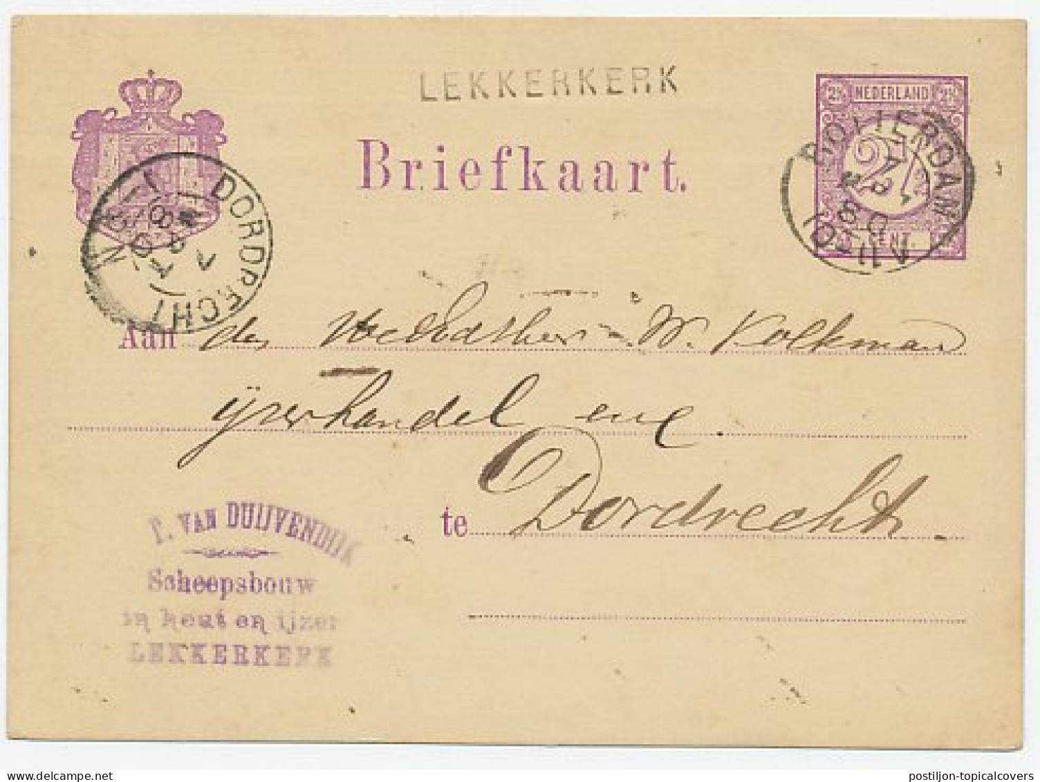 Naamstempel Lekkerkerk 1880 - Brieven En Documenten