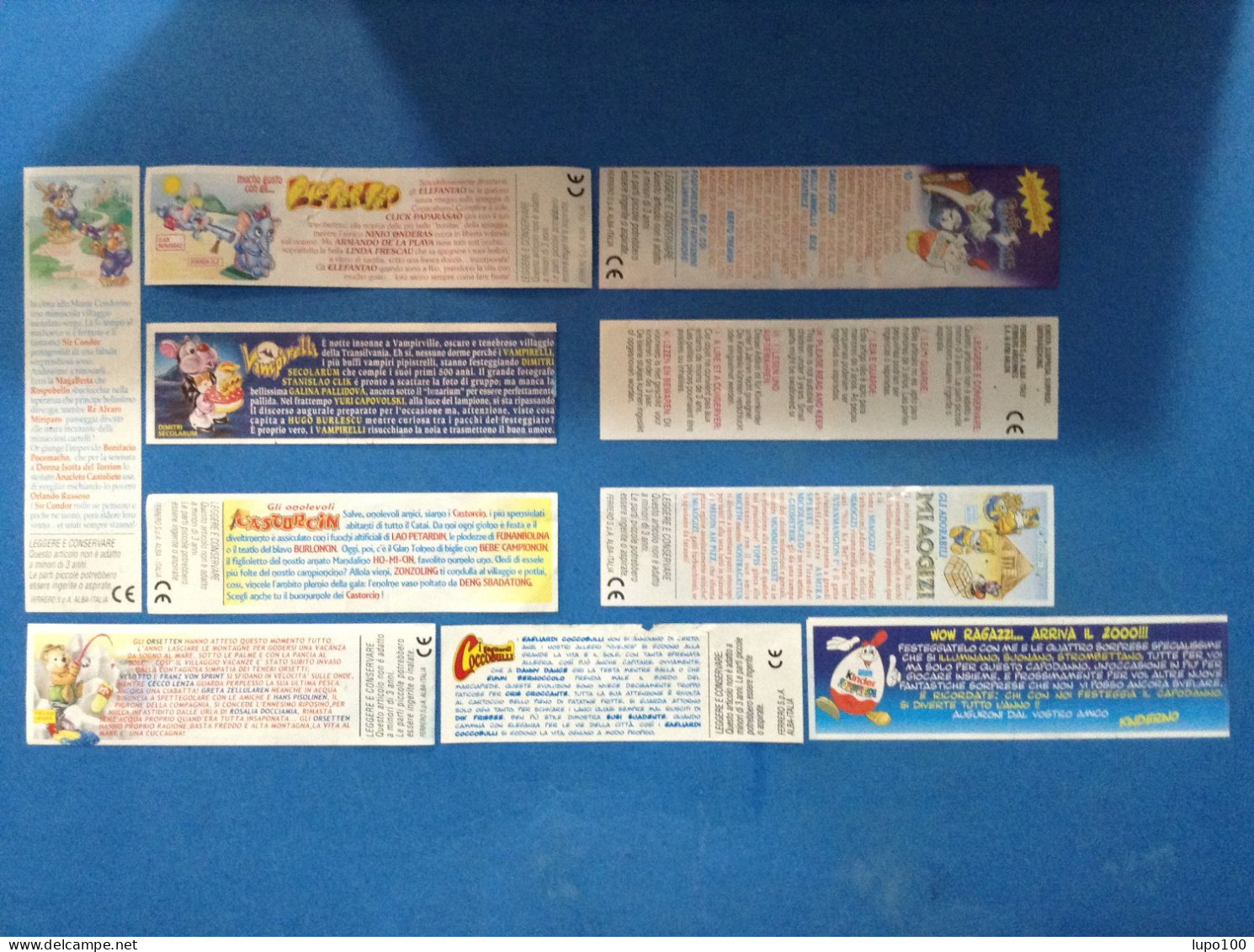 Italia Kinder Ferrero Lotto 10 Cartine Bpz Cartina Coccobulli Condor Vampirelli Elefantao Castorcin Orsetten Fantasmini - Notices