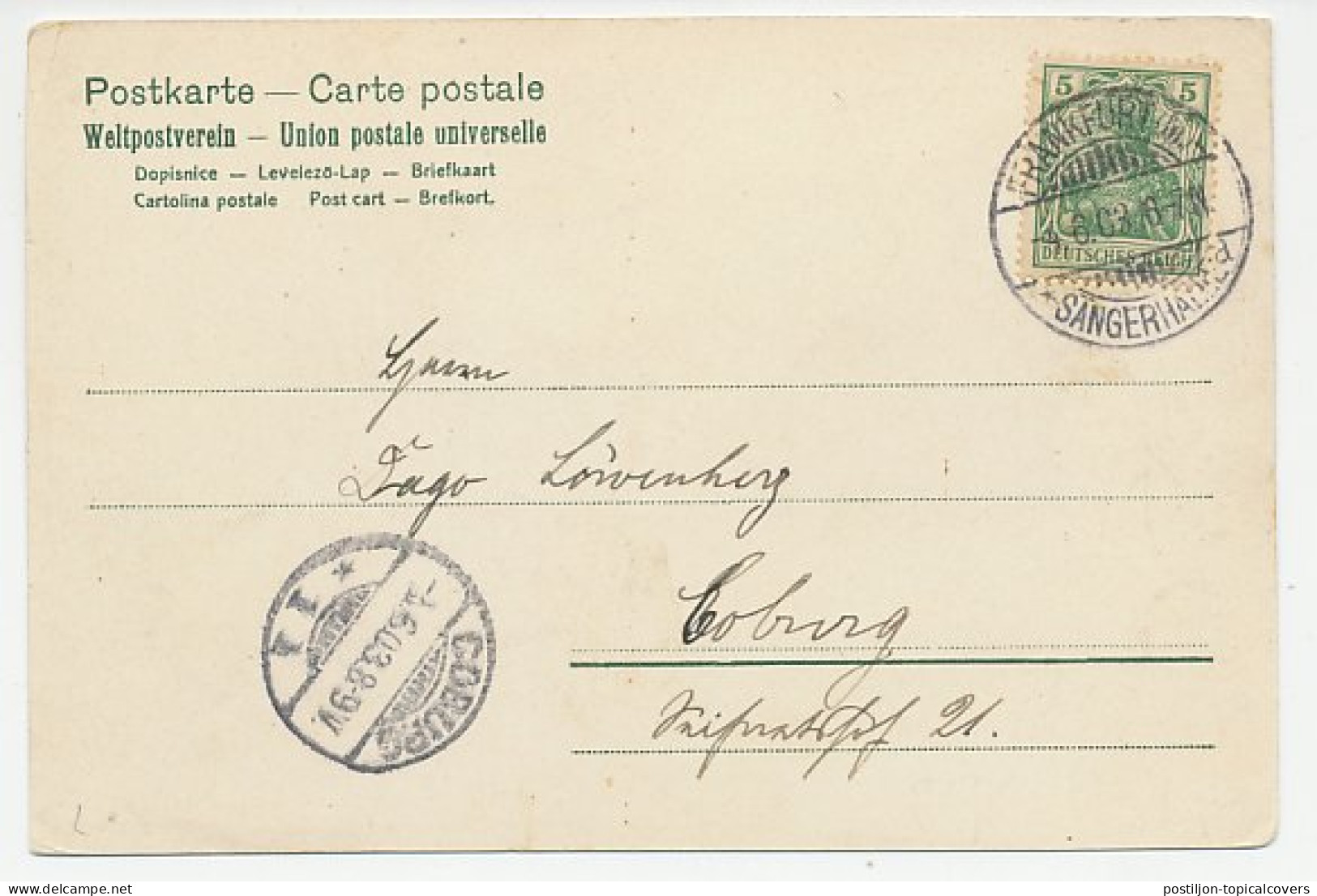 Picture Postcard / Postmark Germany 1903 Singing Contest - Men S Choral Society - Musique