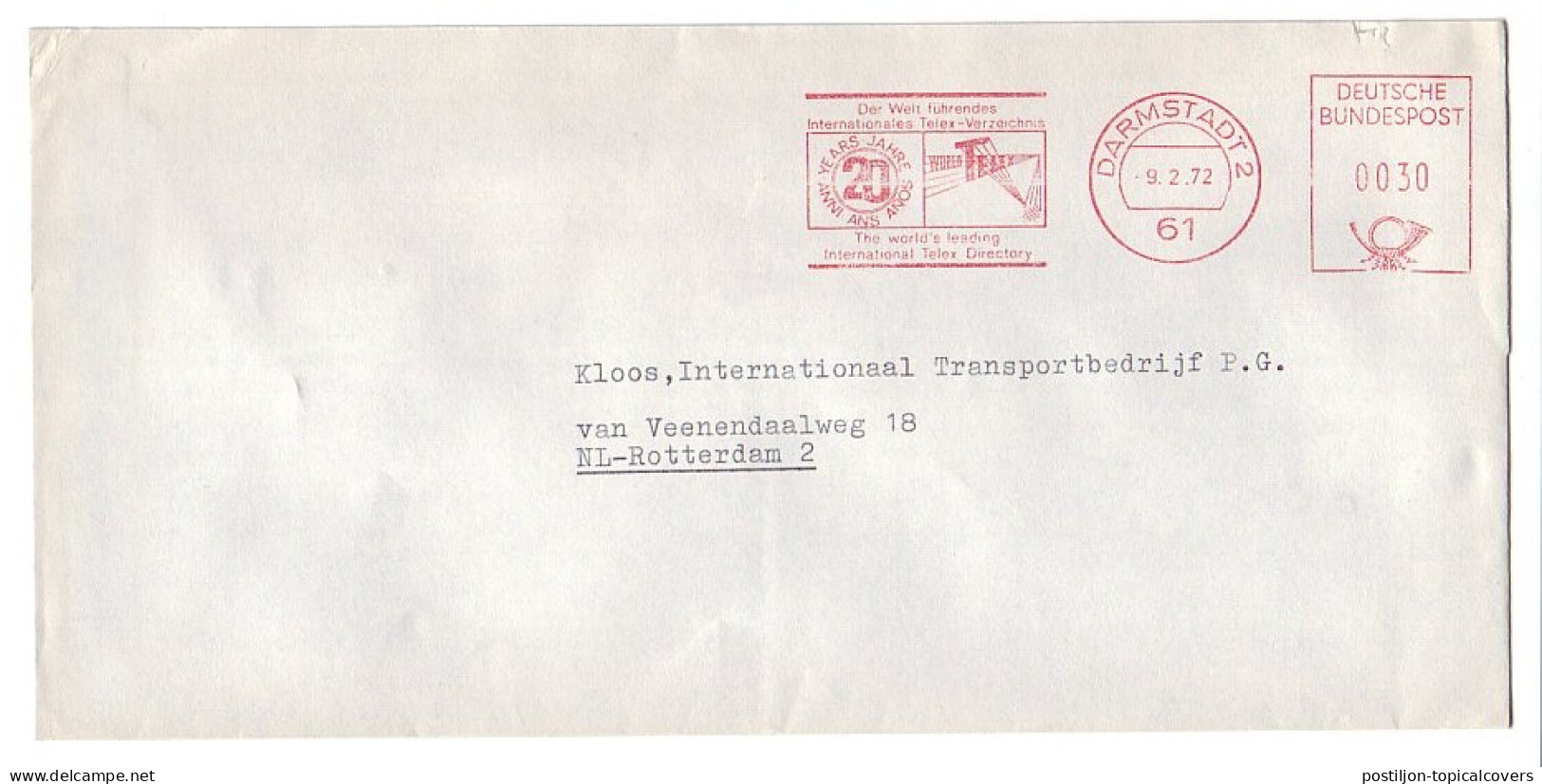 Meter Cover Germany 1972 Telex - Telecom