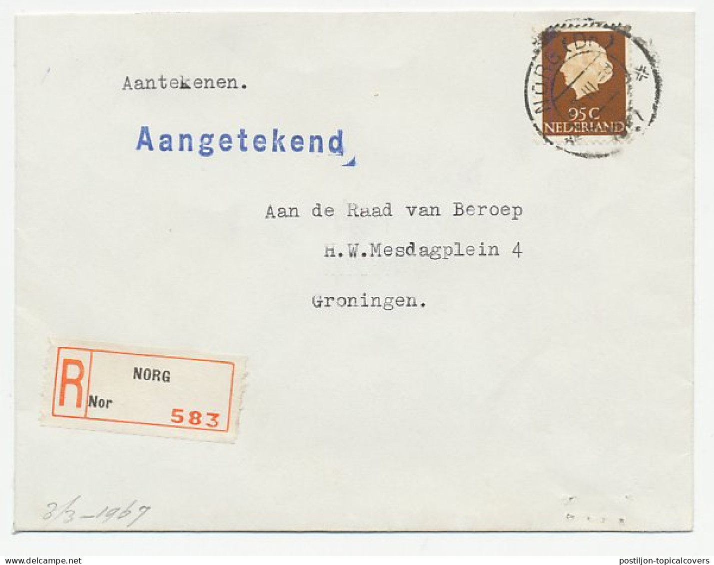 Em. Juliana Aangetekend Norg - Groningen 1967 - Non Classés