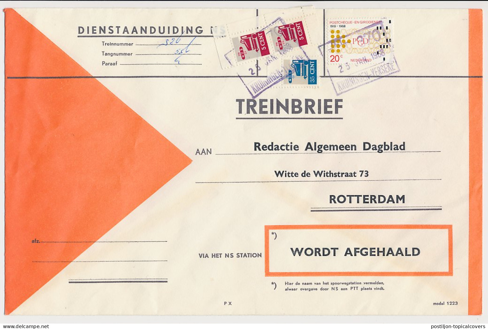 Treinbrief Kruiningen Yerseke - Rotterdam 1968 - Sin Clasificación