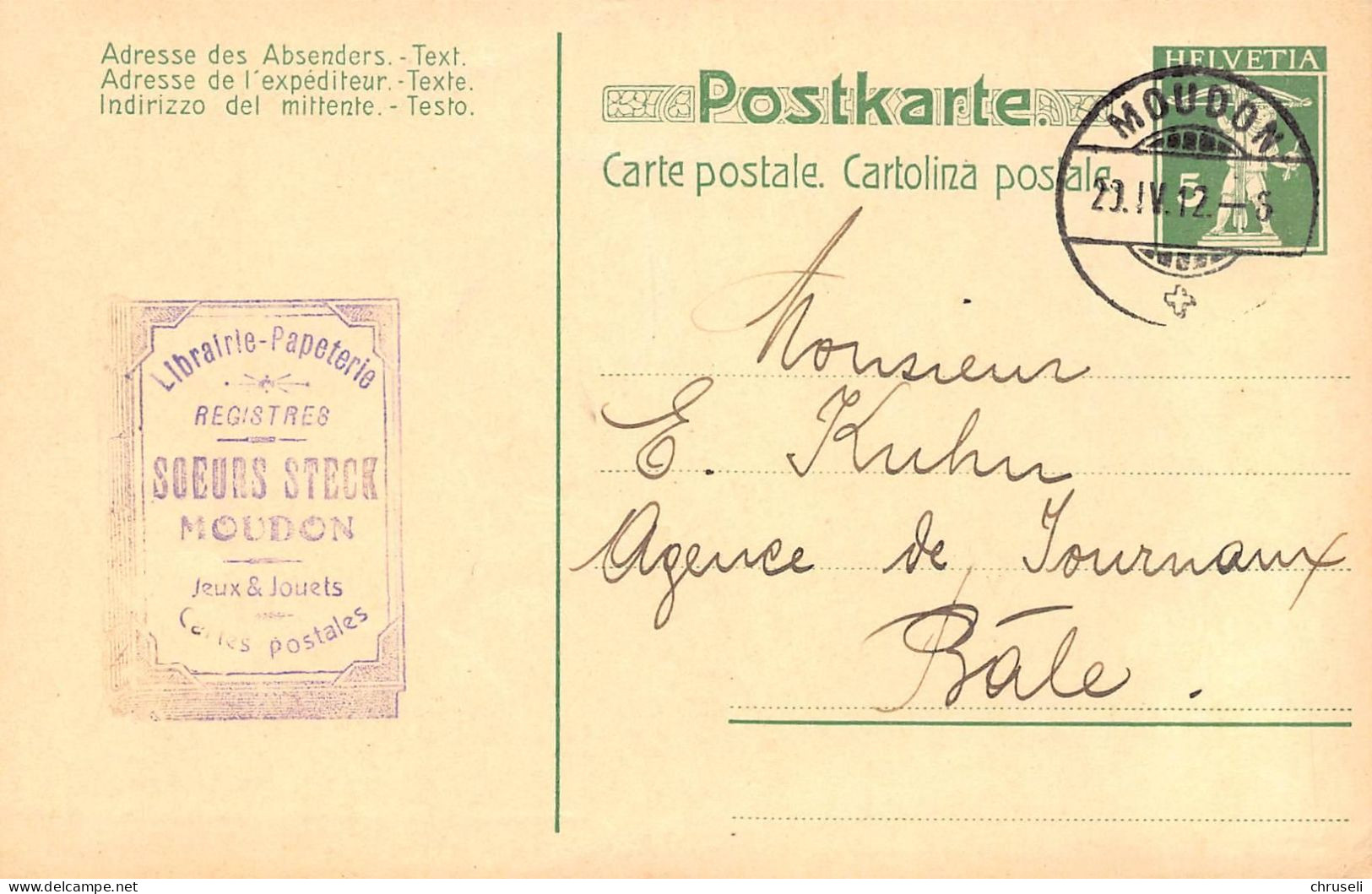 Moudon Papeterie Steck  Firmen Gewerbestempel Besonderheiten - Enteros Postales