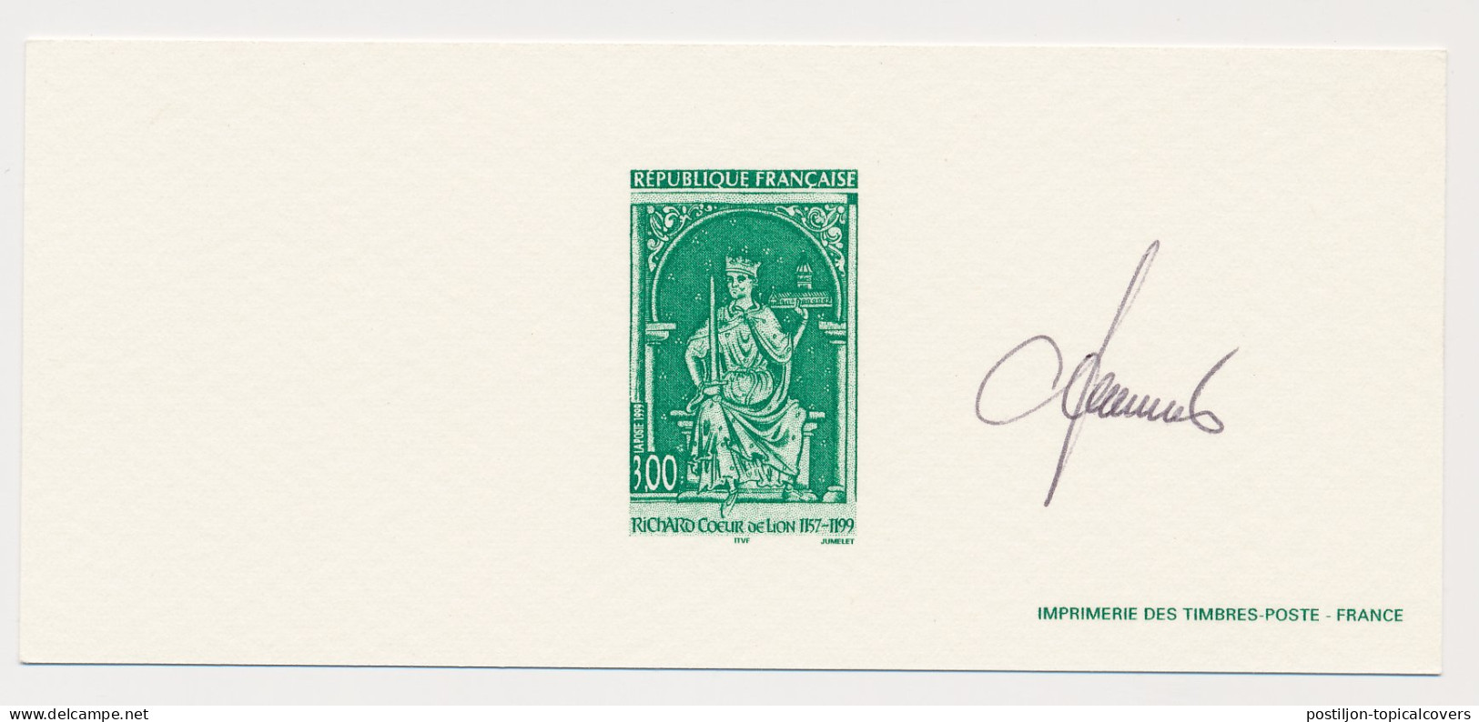 France 1999 - Epreuve / Proof Signed By Engraver Richard I Of England - Richard The Lionheart - Autres & Non Classés
