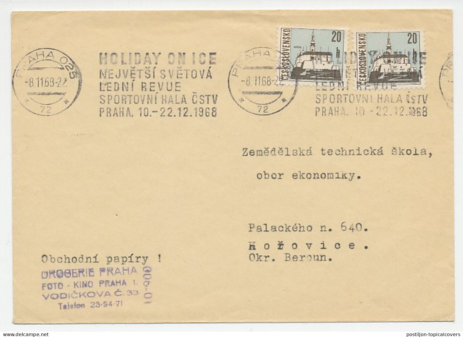 Cover / Postmark Chechoslovakia 1968 Holiday On Ice - Revue - Winter (Varia)