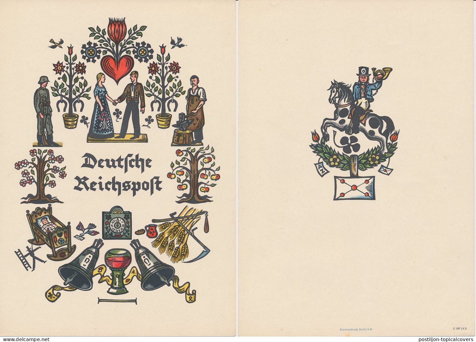 Telegram Germany 1937 - Unused - Schmuckblatt Telegramme Path Of Life - Love - Soldier - Blacksmith - Baby - Eye - Autres & Non Classés