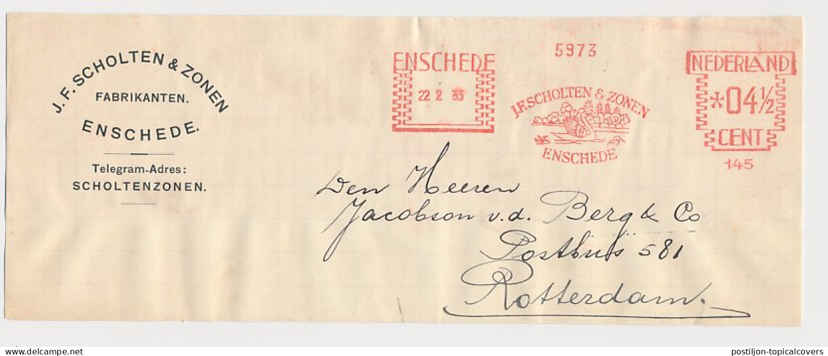 Meter Address Label Netherlands 1933 Bird - Swan - Other & Unclassified