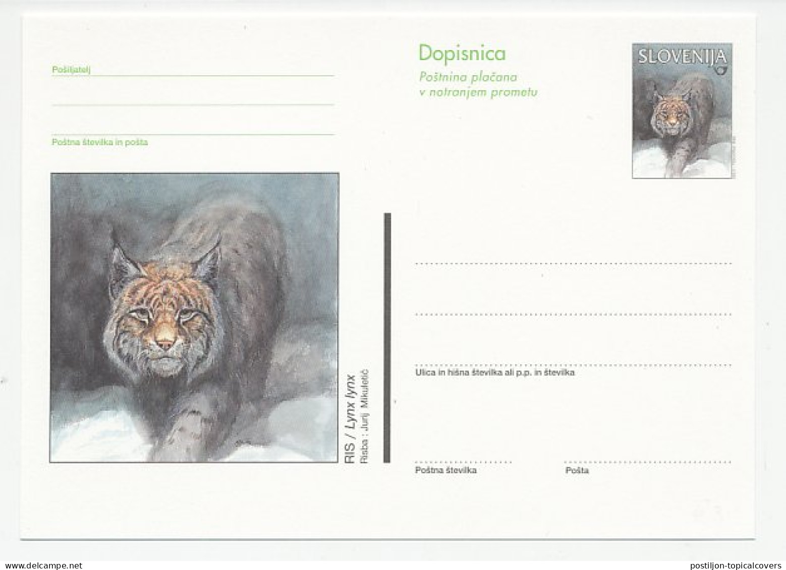 Postal Stationery Slovenia 1998 Lynx - Autres & Non Classés