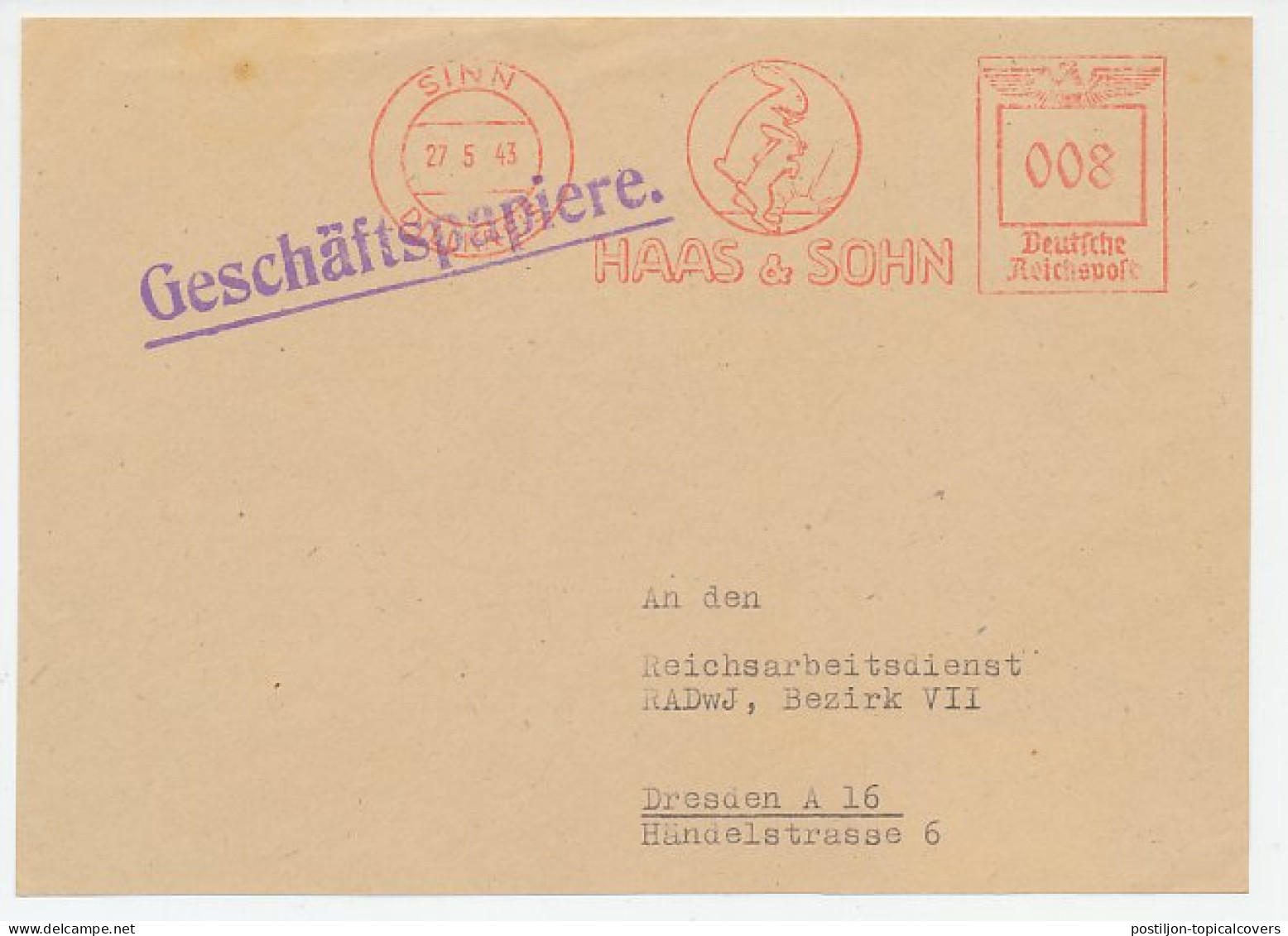 Meter Cover Front Deutsche Reichspost / Germany 1943 Hare - Altri & Non Classificati