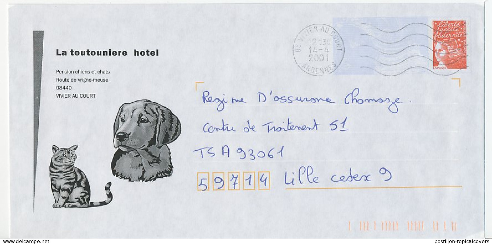 Postal Stationery / PAP France 2001 Dog - Cat - Guest House - Hotel - Otros & Sin Clasificación
