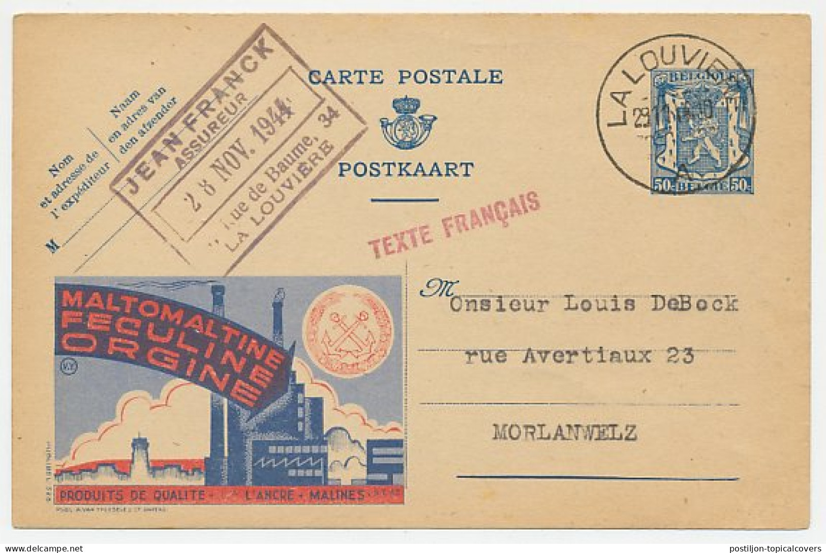 Publibel - Postal Stationery Belgium 1944 Factory - Anchor - Fábricas Y Industrias