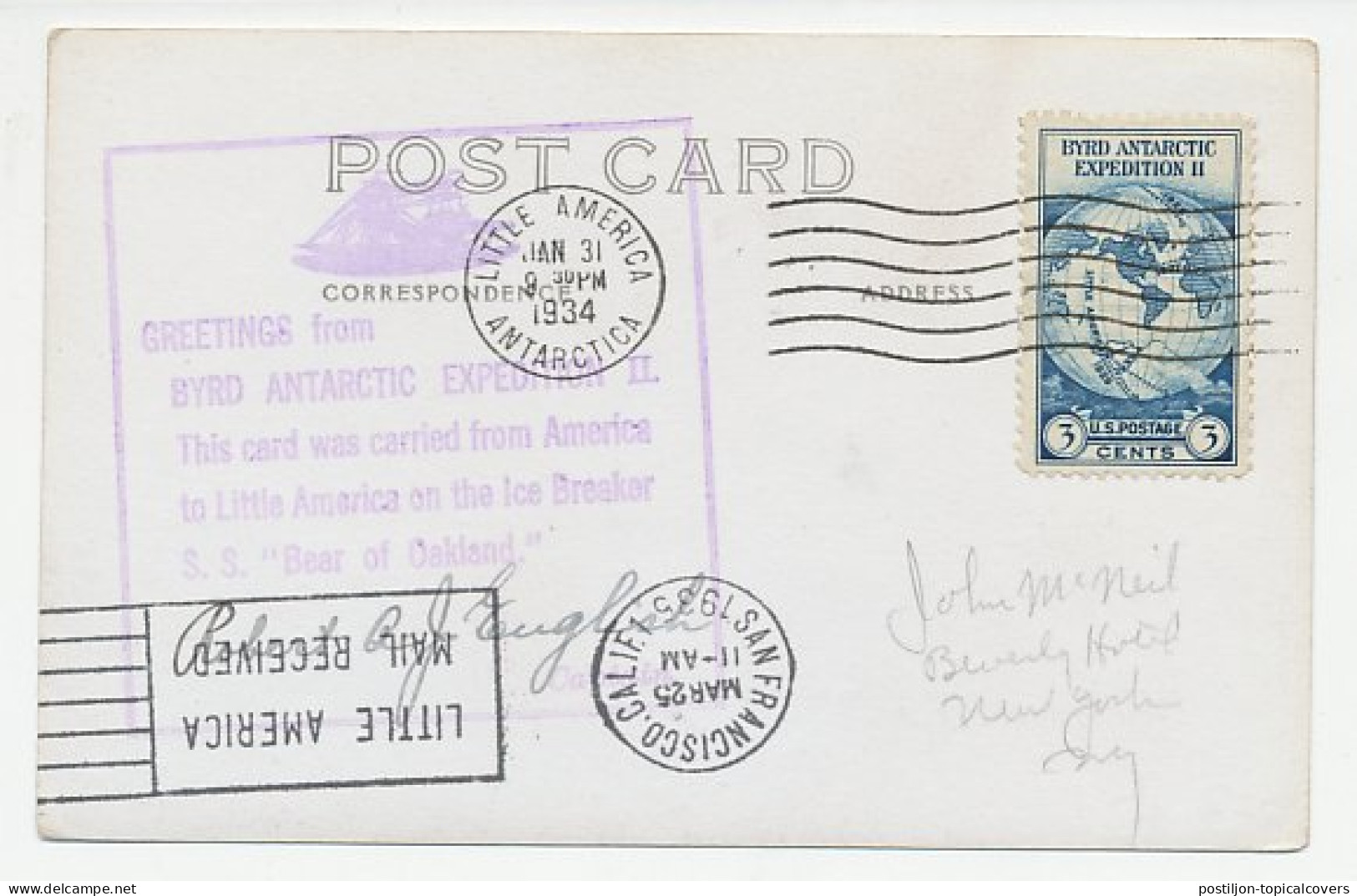 Card / Postmark USA 1934 Byrd Antarctic Expedition II - Photo Postcard Whale - Arctische Expedities