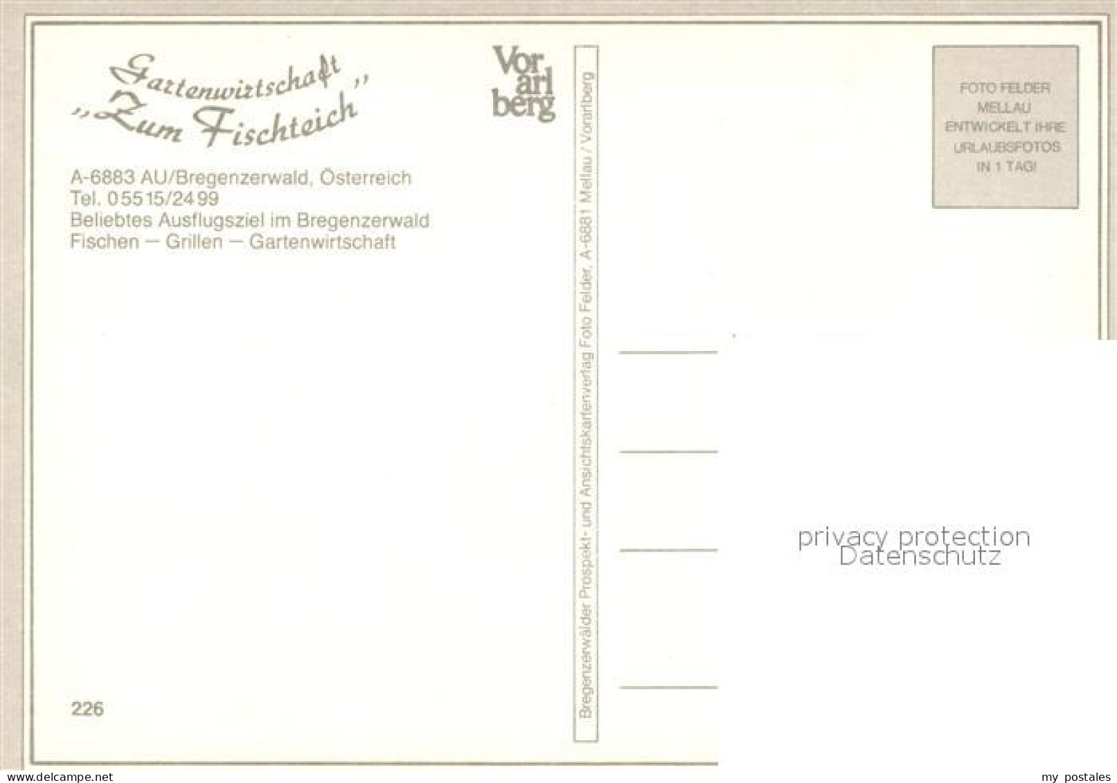 73219534 Au Bregenzerwald Gartenwirtschaft Zum Fischteich Bregenzerwald Au Brege - Altri & Non Classificati