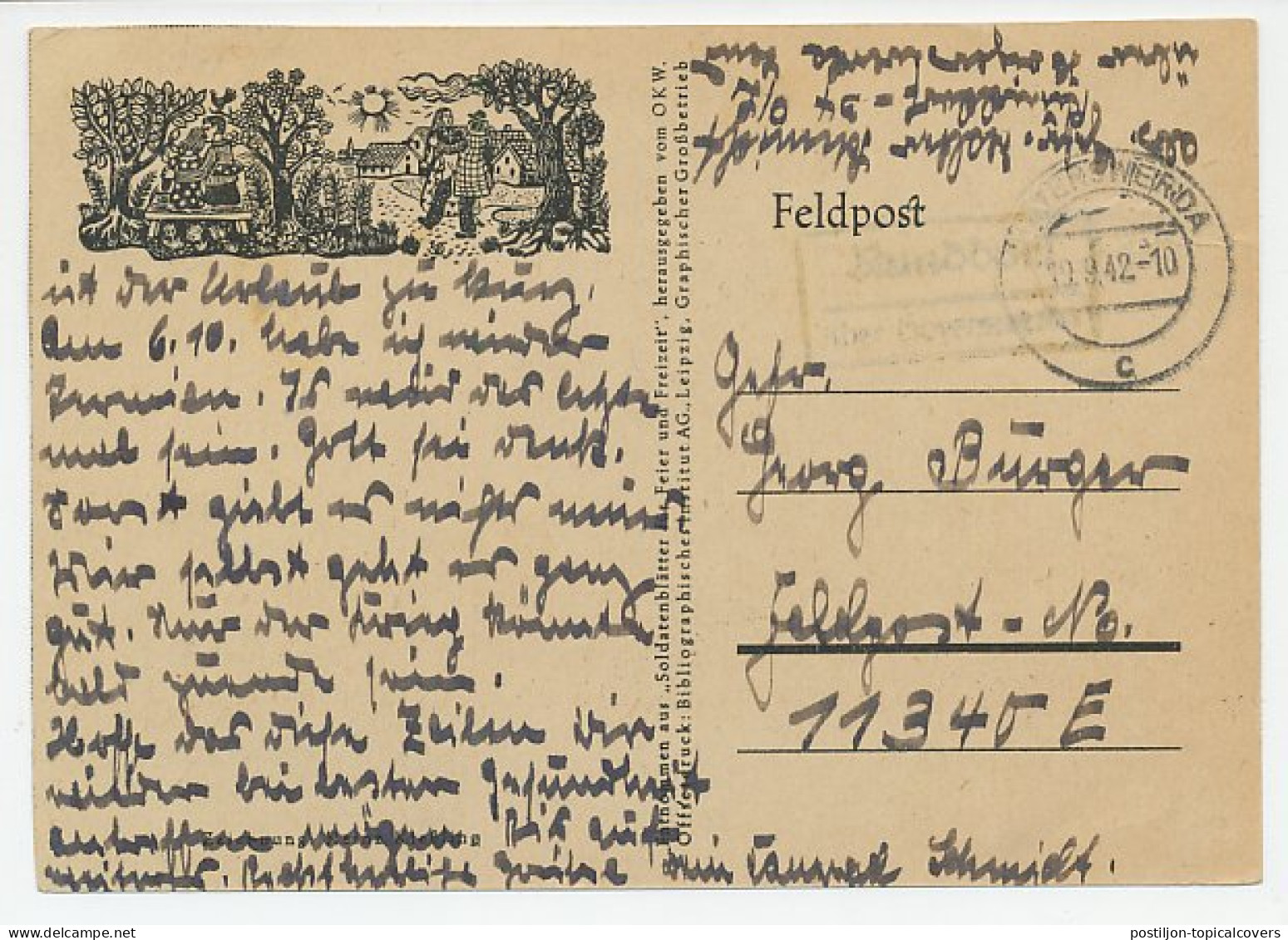 Fieldpost Postcard Germany 1942 Love - WWII - Unclassified