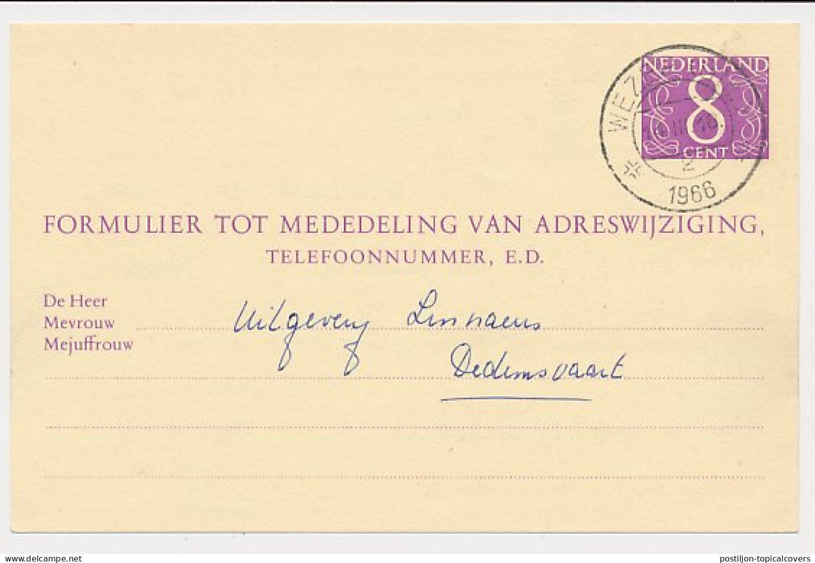 Verhuiskaart G. Wezep - Dedemsvaart 1966 - Material Postal