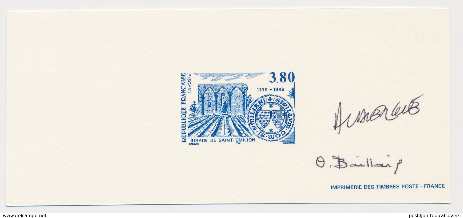 France 1999 - Epreuve / Proof Signed By Engraver Monastery Ruins - Saint Emilion - Jurade - Wine - Eglises Et Cathédrales