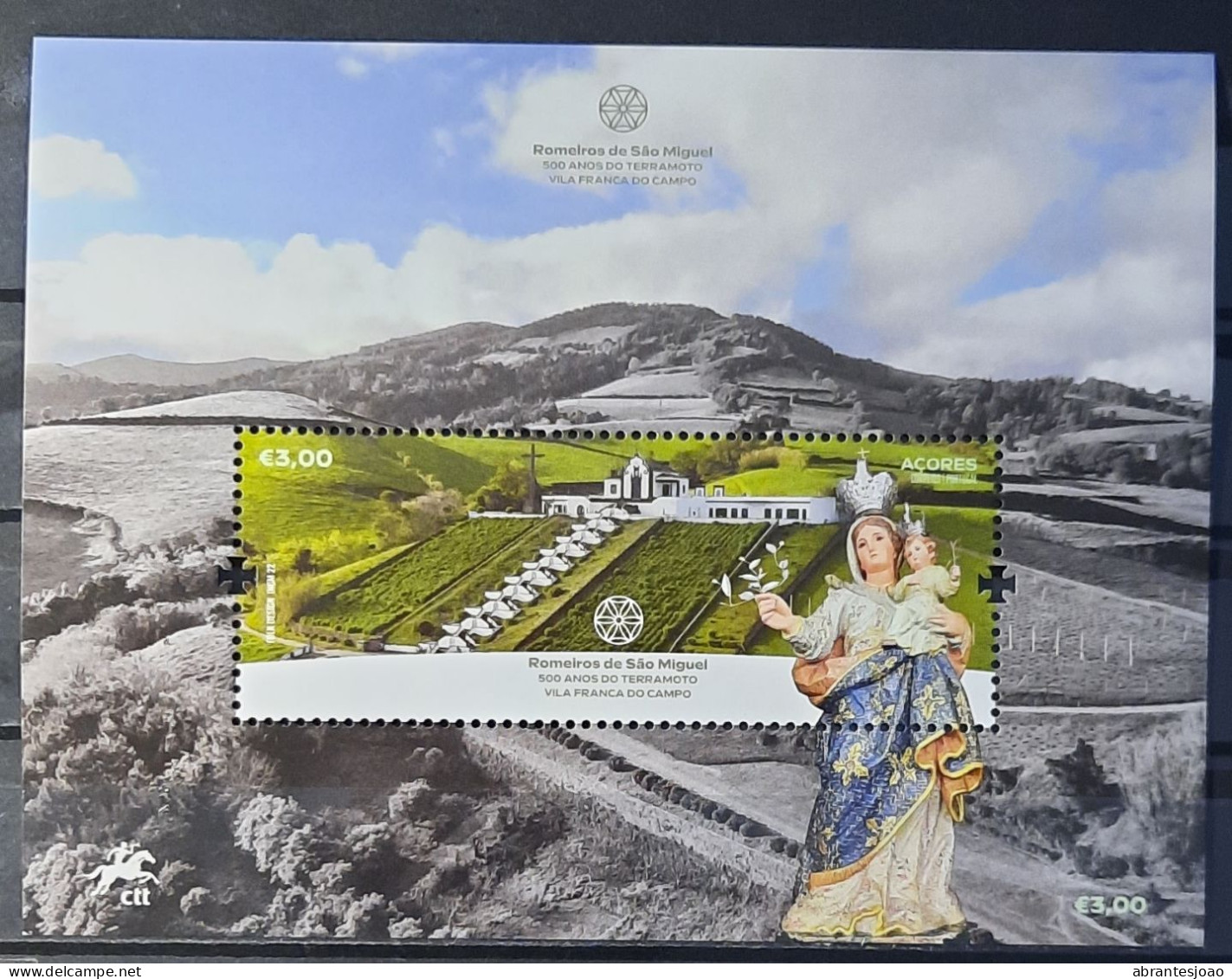 2022 - Portugal - MNH - Pilgrims Of São Miguel, Azores-500 Years Vila Franca Do Campo Earthquake - 3 Stamps + Block 1 St - Unused Stamps