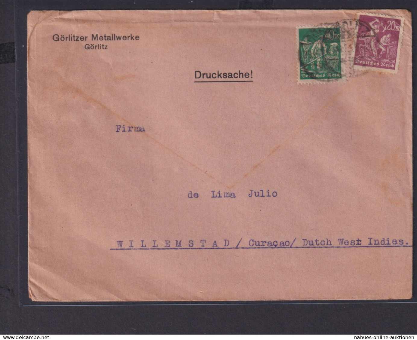 Deutsches Reich Brief Arbeiter Destination Beethoven Schiller Görlitz Curacao - Storia Postale