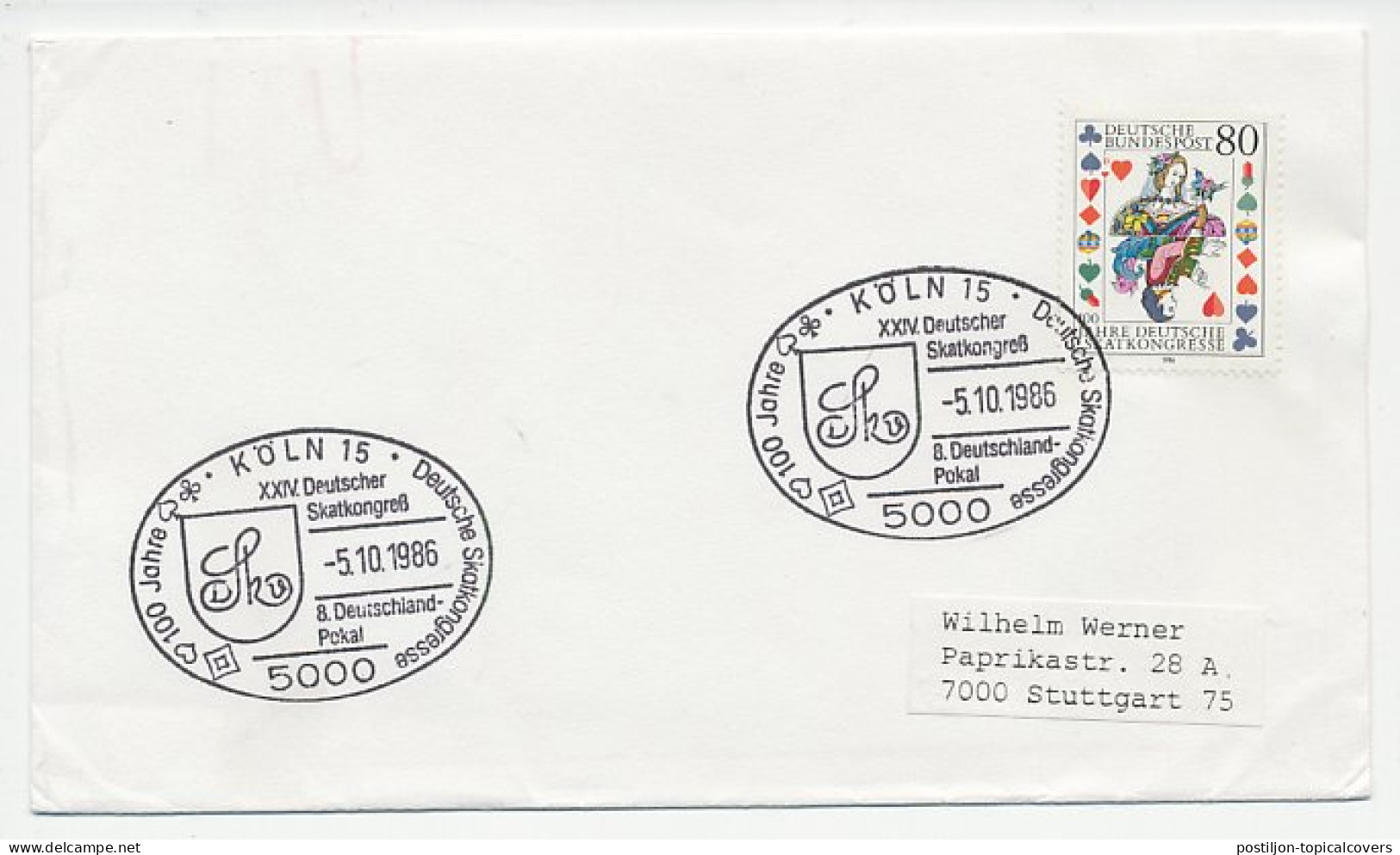 Cover / Postmark Germany 1986 Skat Congress - Cardgame - Ohne Zuordnung