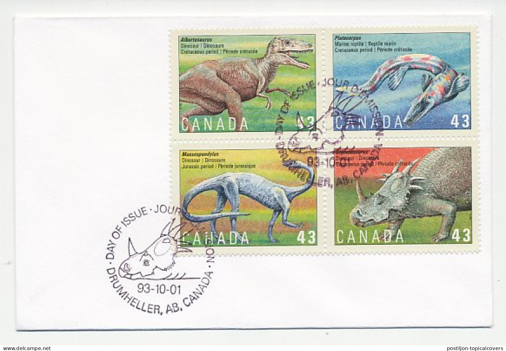 Cover / Postmark Canada 2001 Dinosaur - Marine Reptile - Vor- Und Frühgeschichte