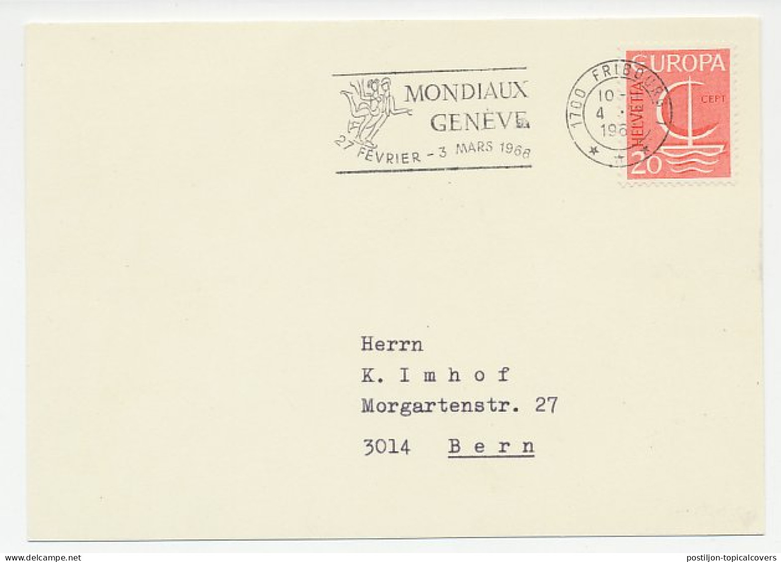 Card / Postmark Switzerland 1968 Figure Skating - World Championships - Inverno