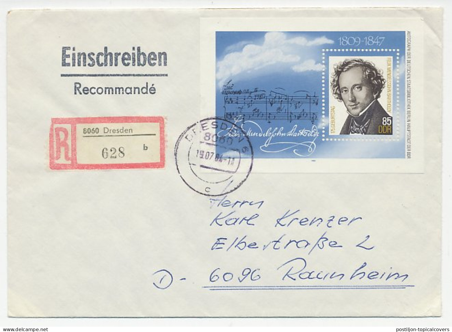 Registered Cover Germany / DDR 1984 Felix Mendelssohn Bartholdy - Composer - Music