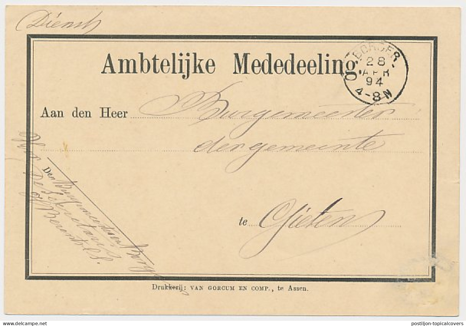 Kleinrondstempel Borger 1894 - Non Classés
