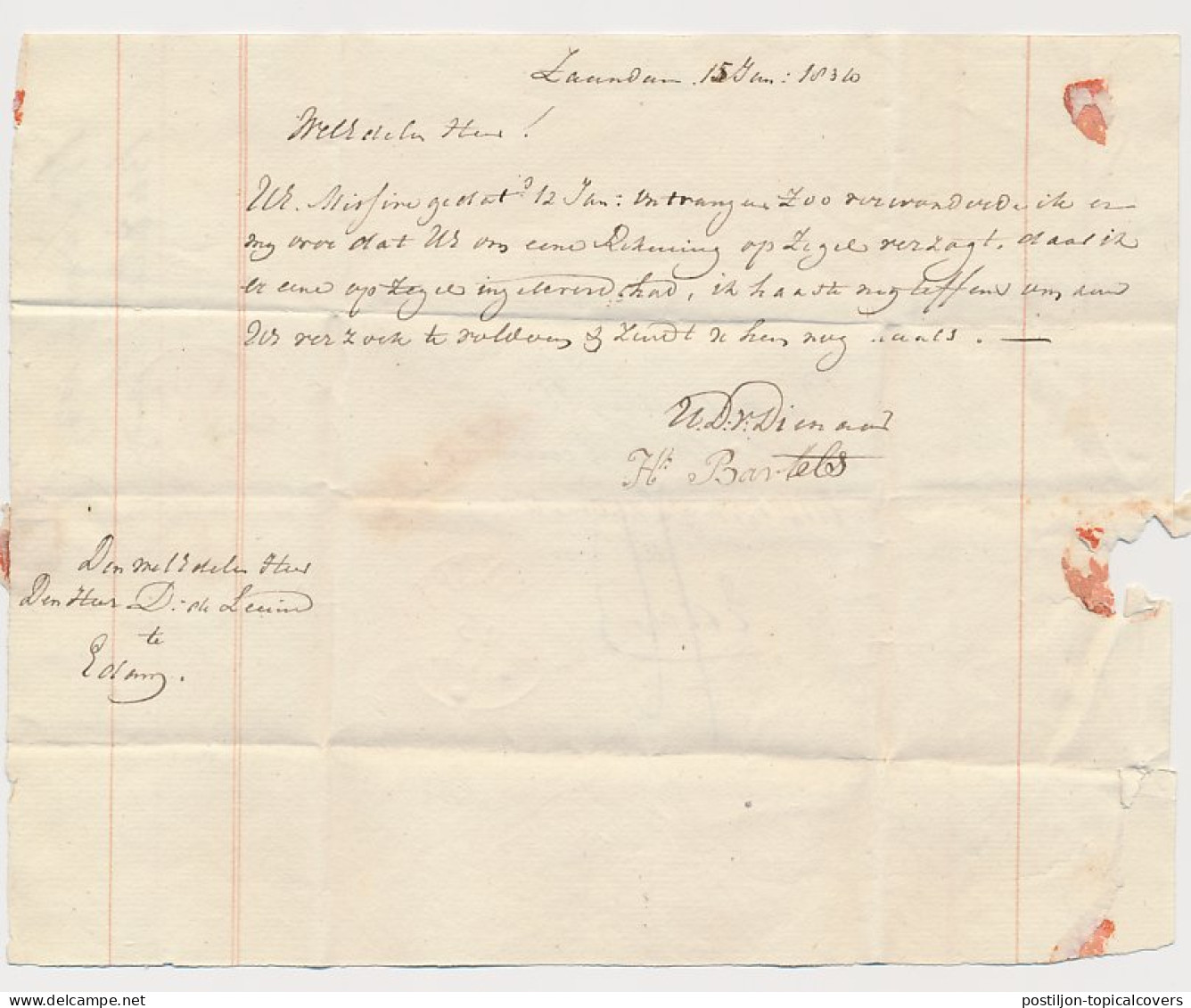 Zaandam - Edam 1834 - Na Posttijd - ...-1852 Préphilatélie