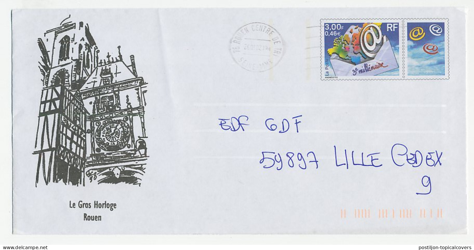 Postal Stationery / PAP France 2002 Tower Clock - Relojería