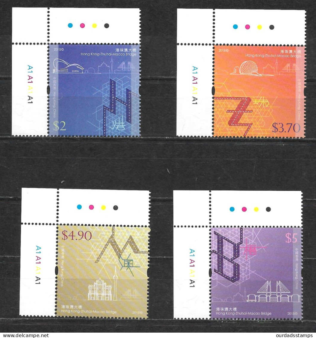 Hong Kong, 2018 Hong Kong-Zhuhai-Macao Bridge, Complete Set Of Corner Marginals MNH (H561) - Unused Stamps