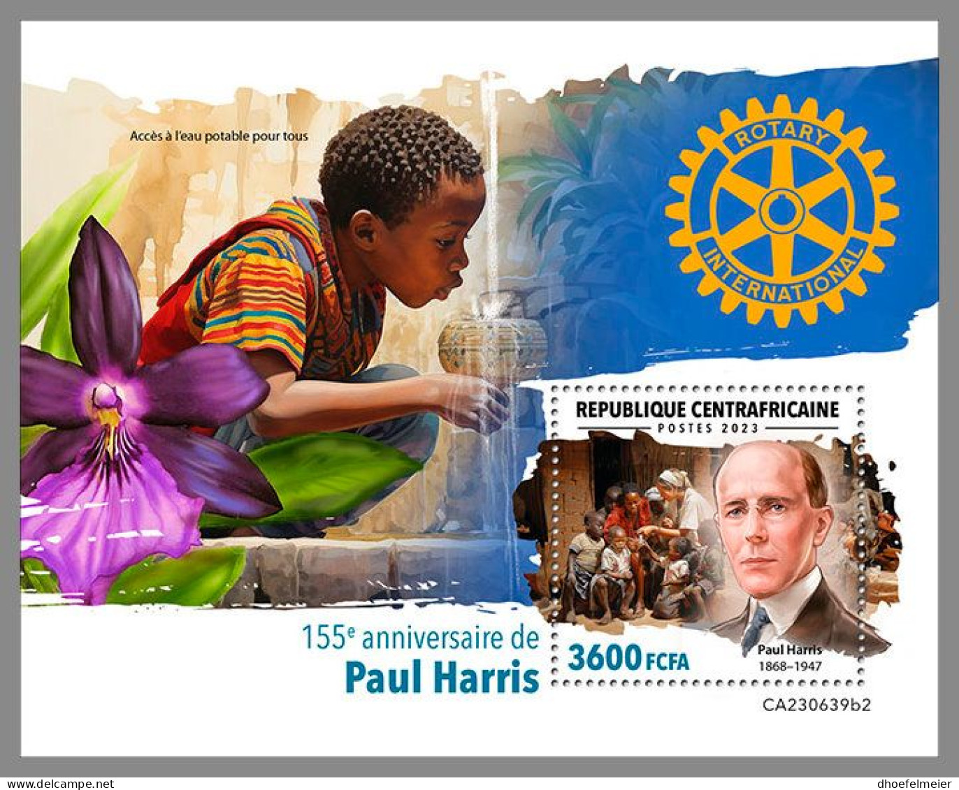 CENTRAL AFRICAN 2023 MNH Paul Harris Rotary Club S/S II – OFFICIAL ISSUE – DHQ2419 - Rotary Club