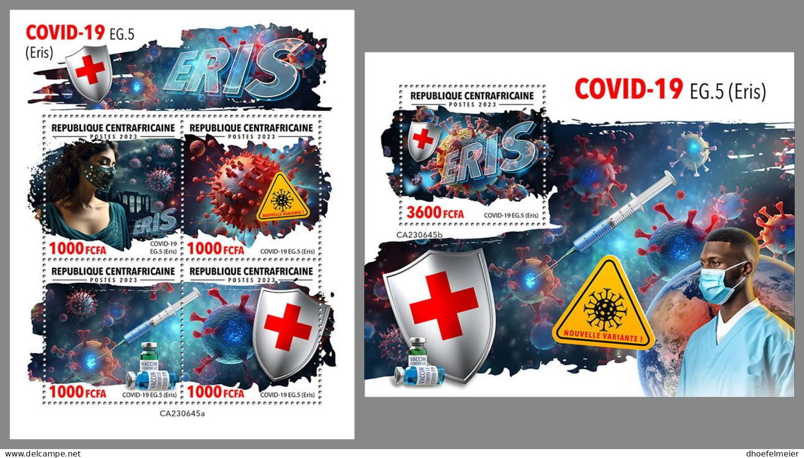 CENTRAL AFRICAN 2023 MNH New Covid-19 Variant EG-5 Eris Rotes Kreuz M/S+S/S – OFFICIAL ISSUE – DHQ2419 - Rotes Kreuz