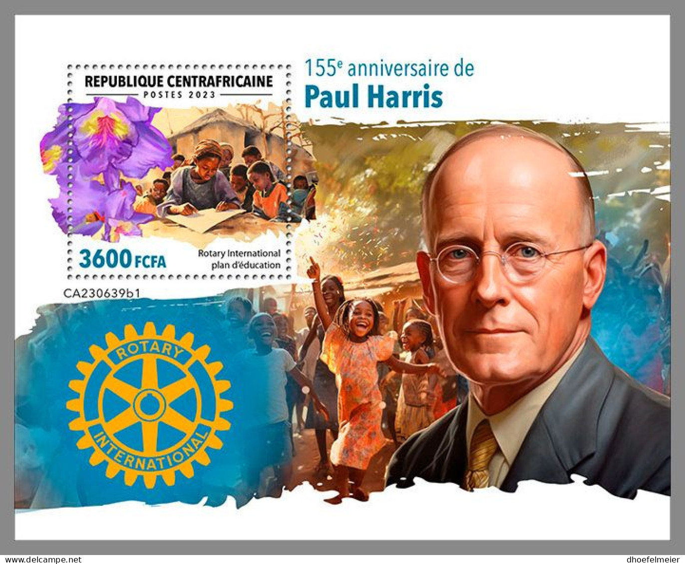 CENTRAL AFRICAN 2023 MNH Paul Harris Rotary Club S/S I – OFFICIAL ISSUE – DHQ2419 - Rotary, Lions Club