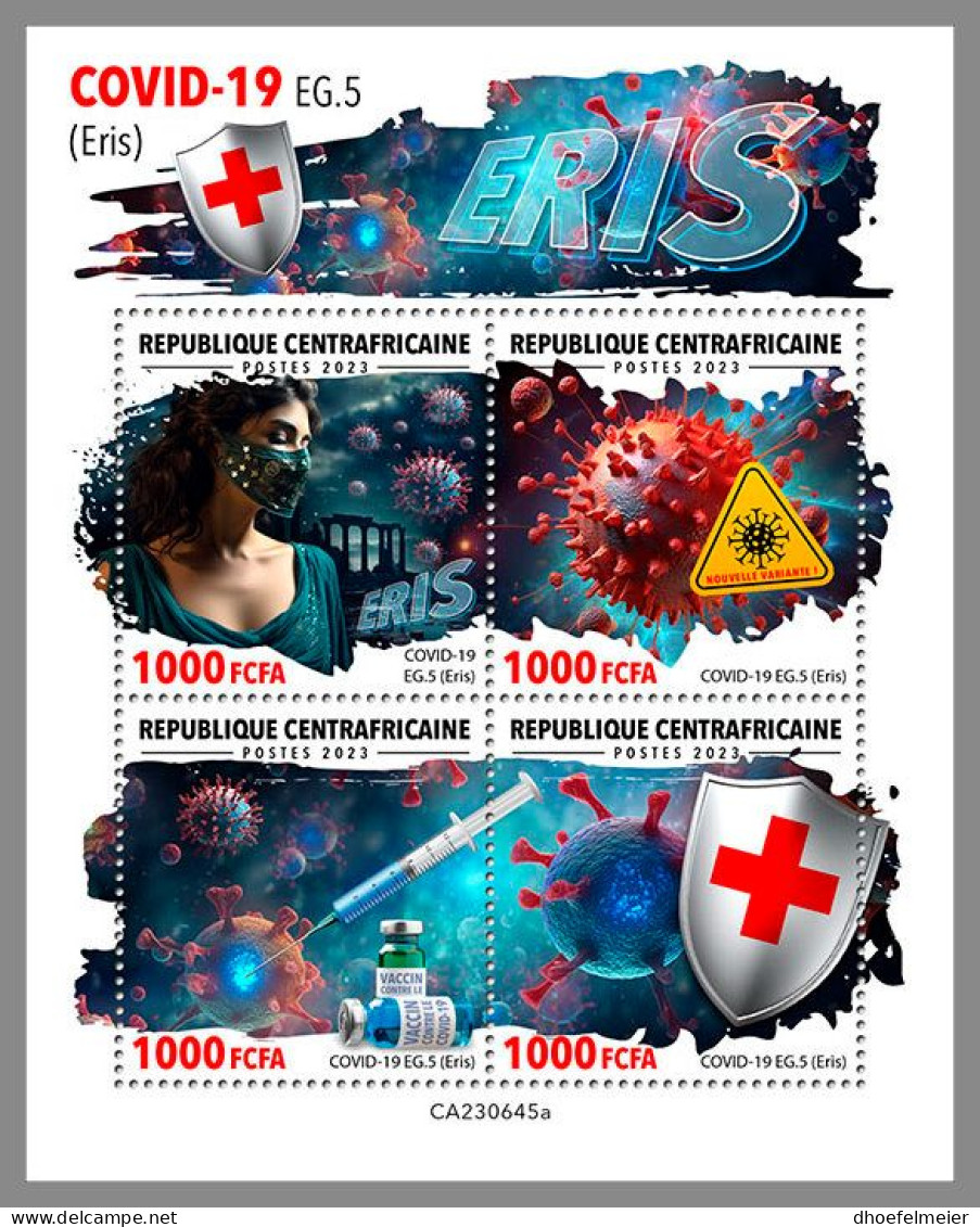 CENTRAL AFRICAN 2023 MNH New Covid-19 Variant EG-5 Eris Rotes Kreuz M/S – OFFICIAL ISSUE – DHQ2419 - Croix-Rouge