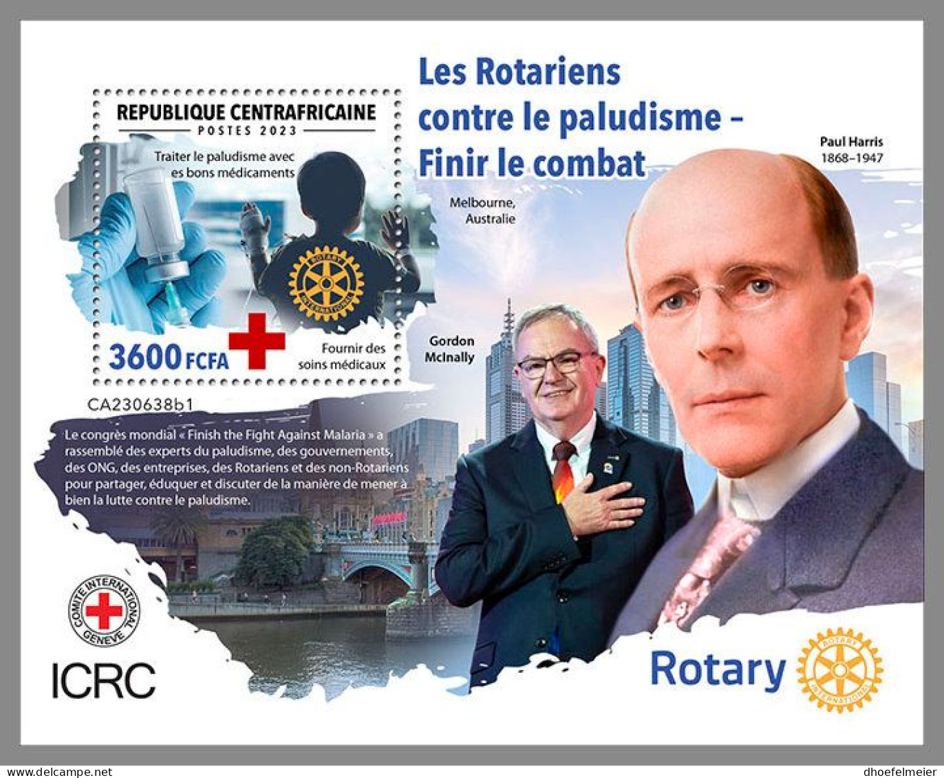 CENTRAL AFRICAN 2023 MNH Rotarian Against Malaria Finish Fight S/S I – OFFICIAL ISSUE – DHQ2419 - Rotary Club