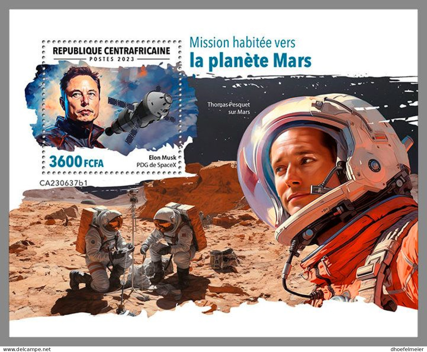 CENTRAL AFRICAN 2023 MNH Mission To Mars Space Raumfahrt S/S I – OFFICIAL ISSUE – DHQ2419 - Africa