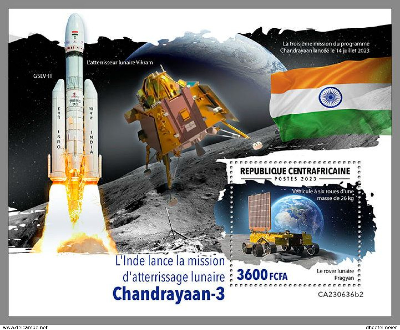 CENTRAL AFRICAN 2023 MNH Chandrayaan-3 Landing Space Raumfahrt S/S II – OFFICIAL ISSUE – DHQ2419 - Africa