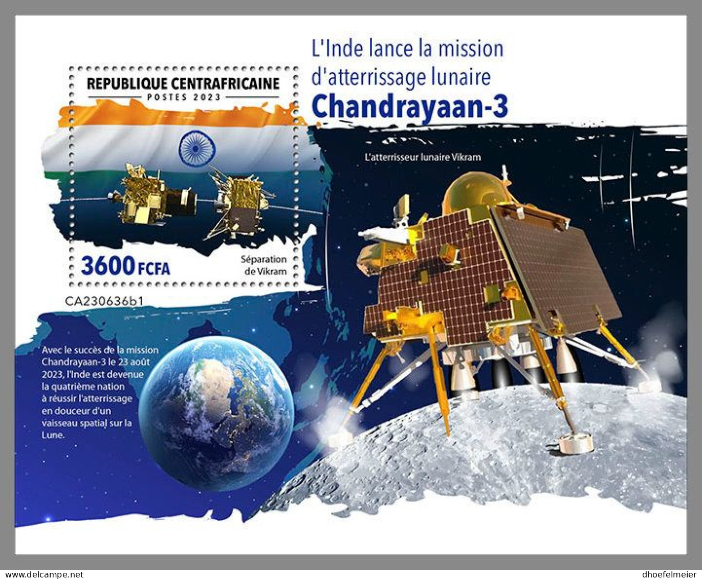 CENTRAL AFRICAN 2023 MNH Chandrayaan-3 Landing Space Raumfahrt S/S I – OFFICIAL ISSUE – DHQ2419 - Africa
