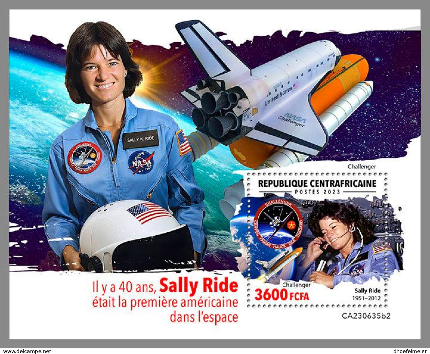 CENTRAL AFRICAN 2023 MNH Sally Ride Woman In Space Raumfahrt S/S II – OFFICIAL ISSUE – DHQ2419 - Africa