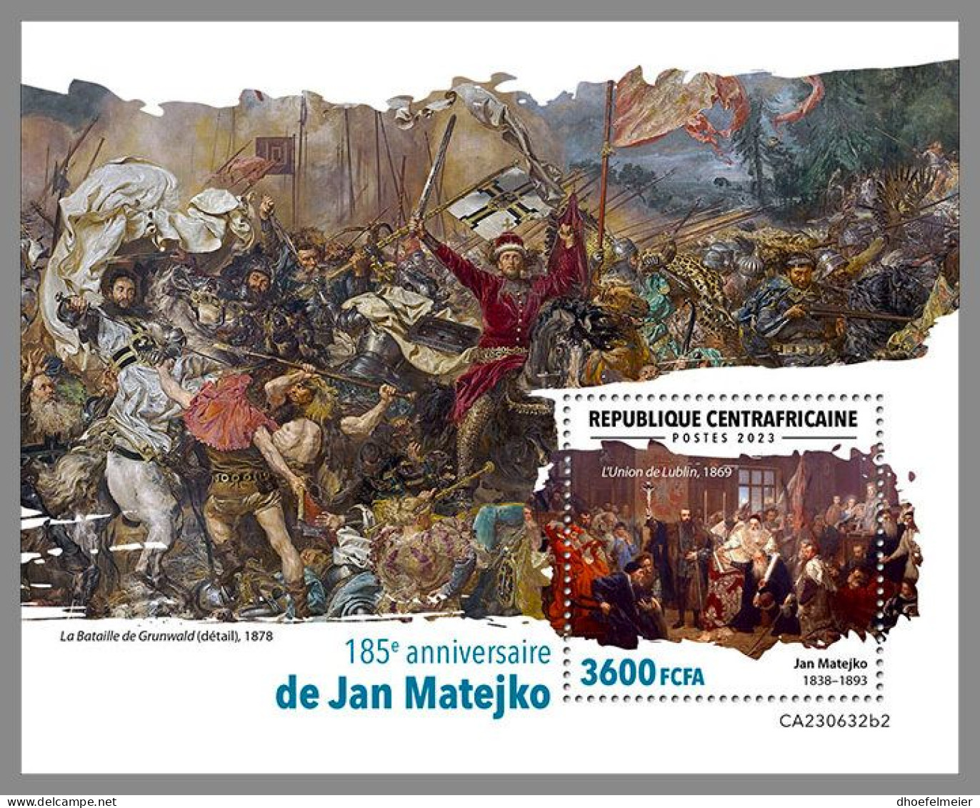 CENTRAL AFRICAN 2023 MNH Jan Matejko Paintings Gemälde S/S I – OFFICIAL ISSUE – DHQ2419 - Andere & Zonder Classificatie