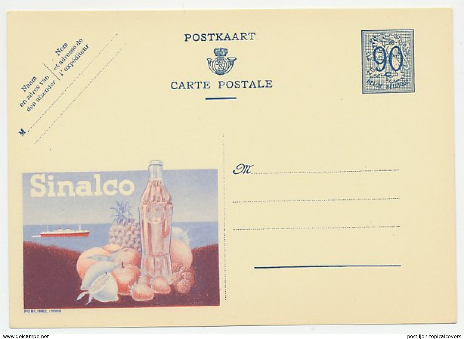 Publibel - Postal Stationery Belgium 1951 Fruit Drink - Sinalco - Lemon - Apple - Pineapple - Orange - Fruits